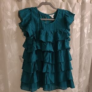 Crown & Ivy Teal Ruffled Top